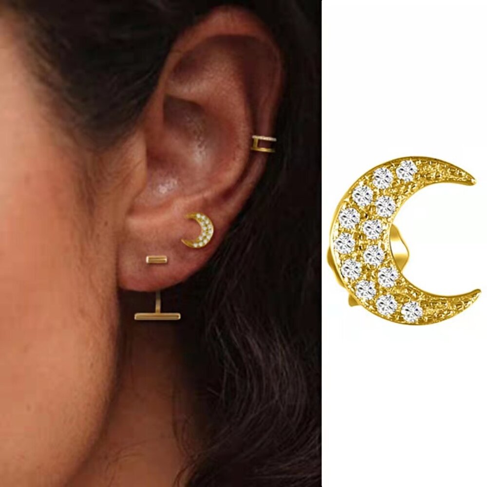 21094 925 Sterling Silver Moon Tiny Stud Earrings | Minimalist Studs